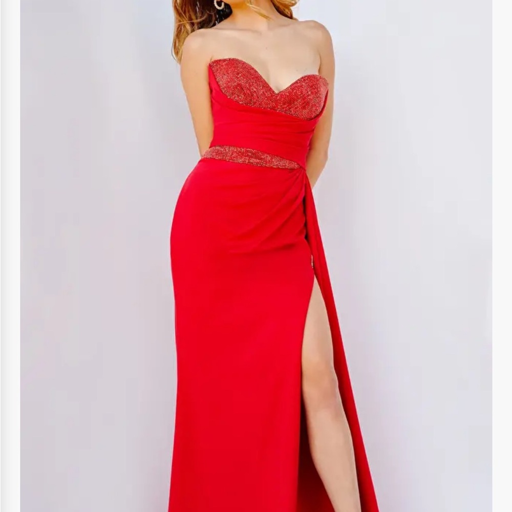 Jovani Red Strapless Evening Gown